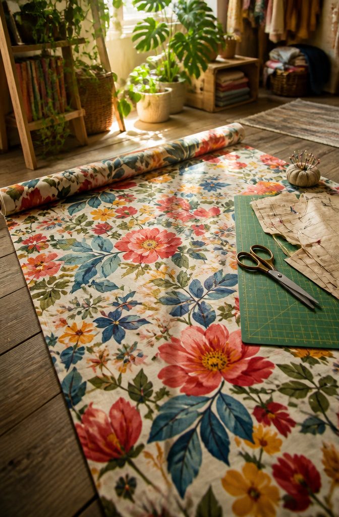 Floral Pattern Design in Textiles: Printed, Embroidered, Lace and More 5 Maximalist cotton floral fabric with bright colors and defined motifs.
