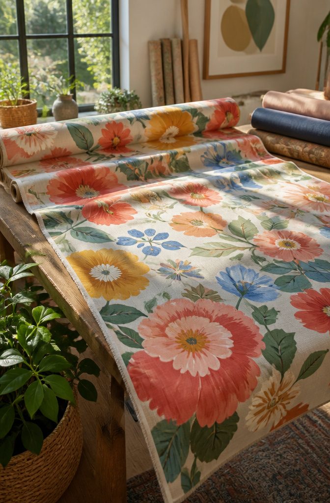 Floral Pattern Design in Textiles: Printed, Embroidered, Lace and More 1 Paper Garden Maximalist Floral Fabric showcasing bold, paper-cut style flowers.
