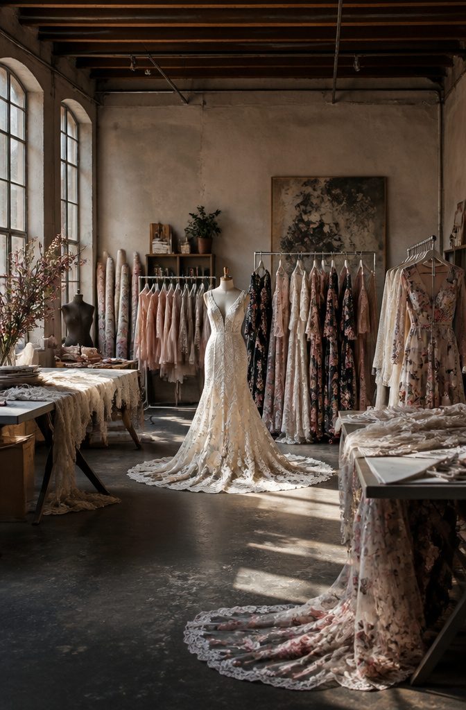 Floral Pattern Design in Textiles: Printed, Embroidered, Lace and More 9 Different floral textiles showcased in clothing and home décor.