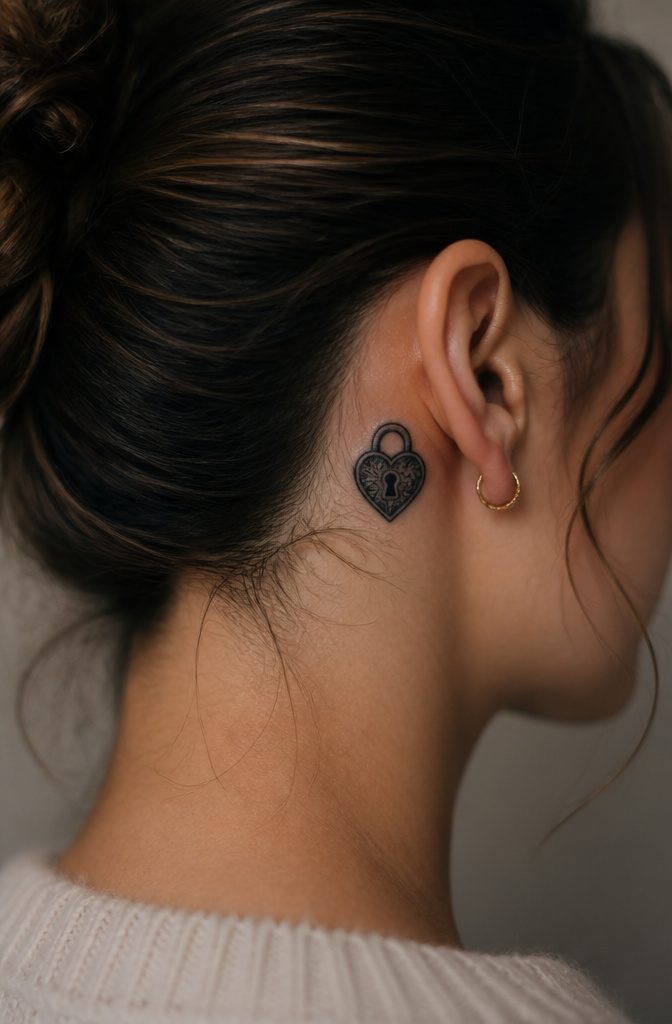 A tattoo of a locked heart and a melted candle.