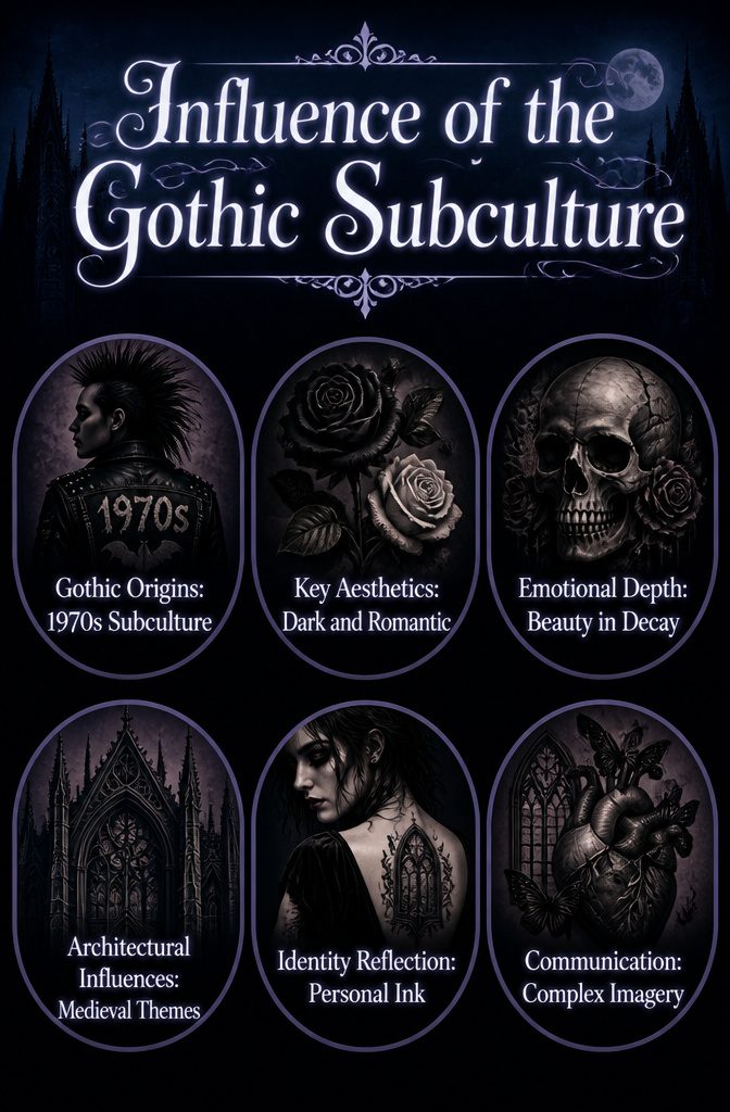 An illustration showing the influence of the gothic subculture on tattoos.